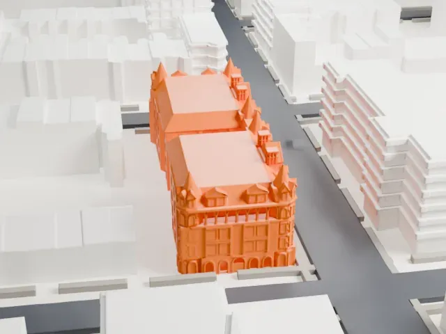 Alhambra Apartments model, South view