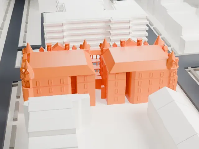Alhambra Apartments model, West view