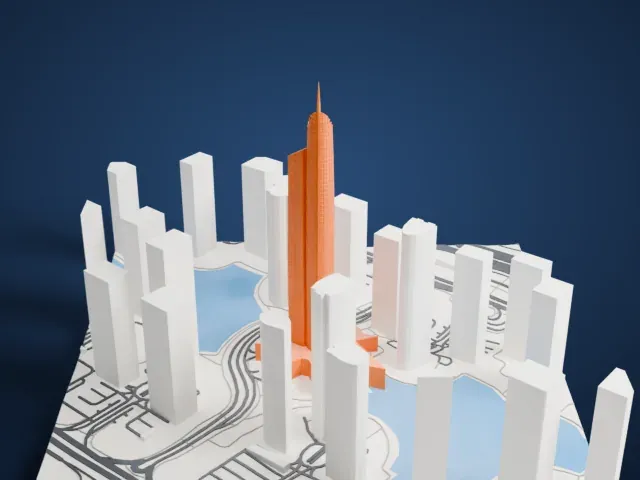 Almas Tower model, East view