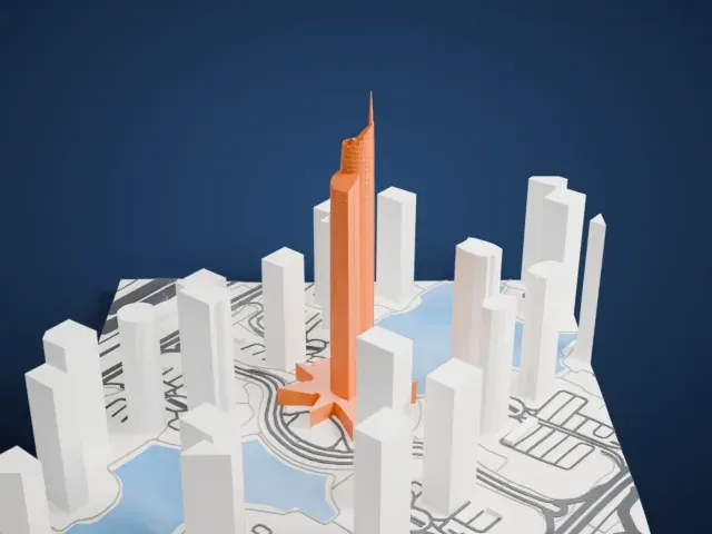 Almas Tower model, South view