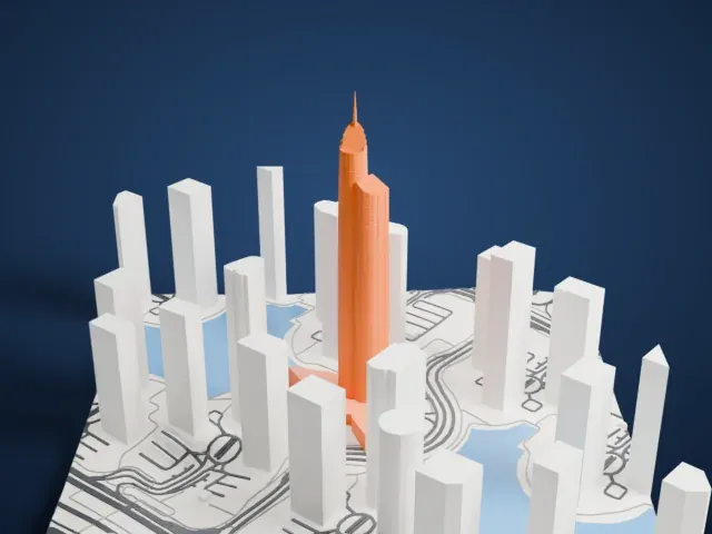 Almas Tower model, West view