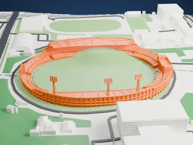 Almaty Central Stadium model, East view