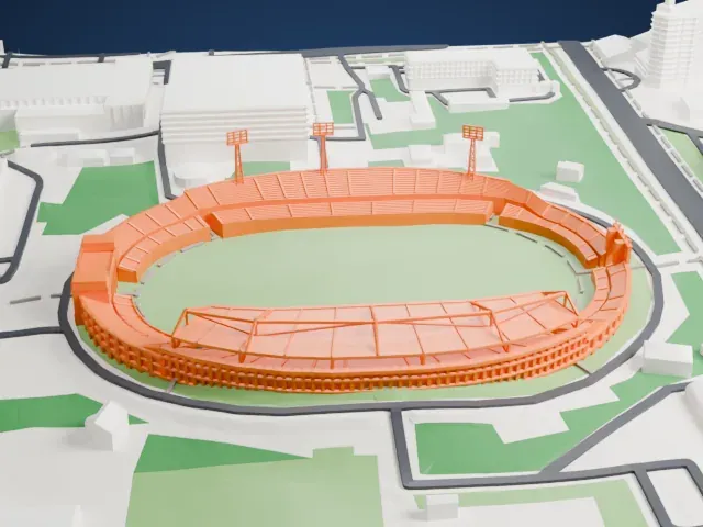 Almaty Central Stadium model, West view