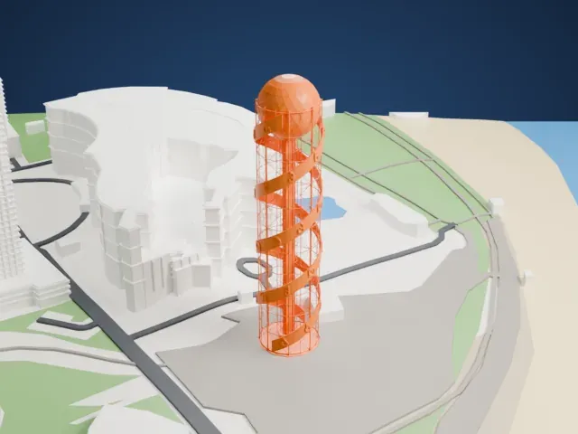 Alphabetic Tower model, East view