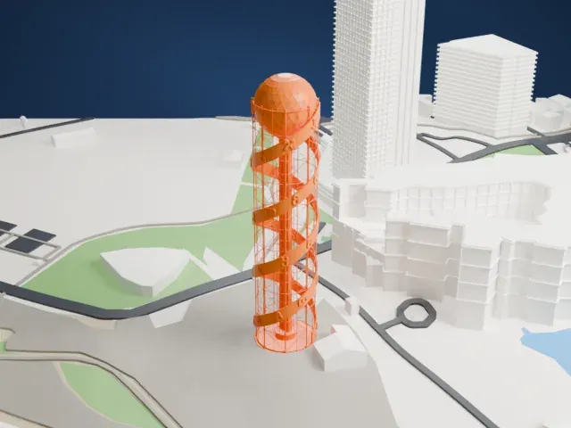 Alphabetic Tower model, North view