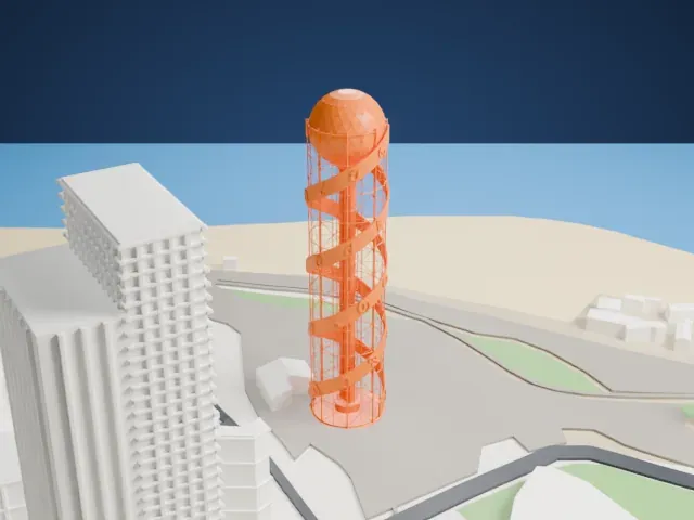 Alphabetic Tower model, South view