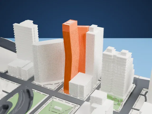 American Copper Buildings model, West view