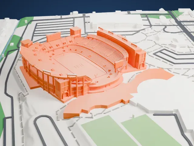 Amon G. Carter Stadium model, South view