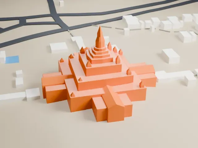 Ananda Temple model, East view