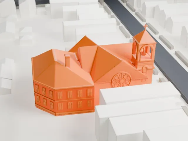 Andrews United Methodist Church model, North view