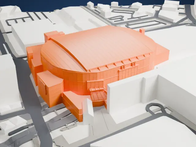 AO Arena model, South view