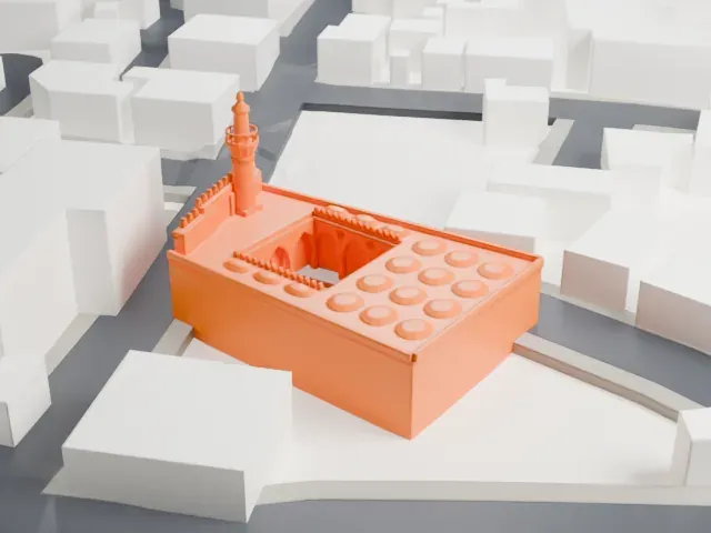 Aqmar Mosque model, South view
