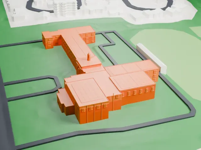 Archbishop Stepinac High School model, North view