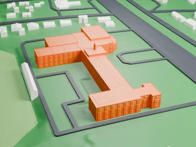 Archbishop Stepinac High School model, South view