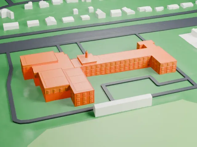 Archbishop Stepinac High School model, West view