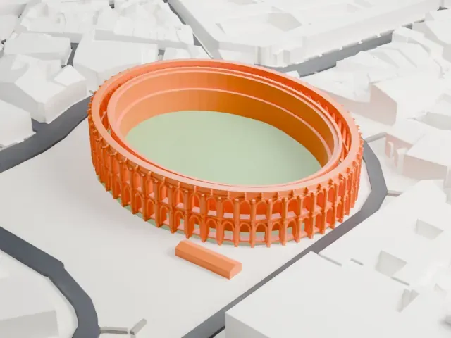Arena of Nîmes model, East view