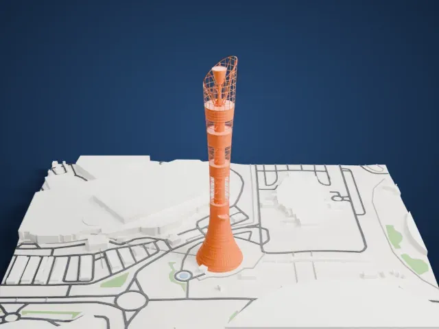 Aspire Tower model, East view