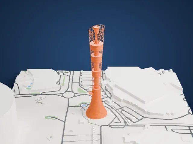 Aspire Tower model, North view
