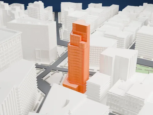 Astor Place Tower model, West view