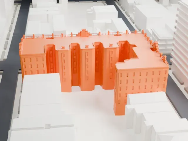 Astral Apartments model, East view