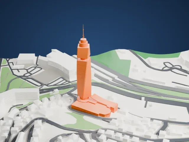 Avaz Twist Tower model, East view