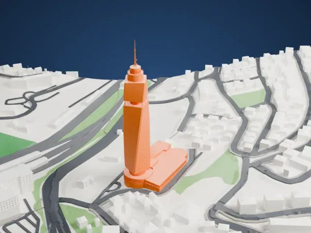 Avaz Twist Tower model, South view