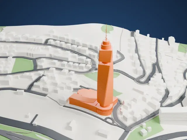 Avaz Twist Tower model, West view