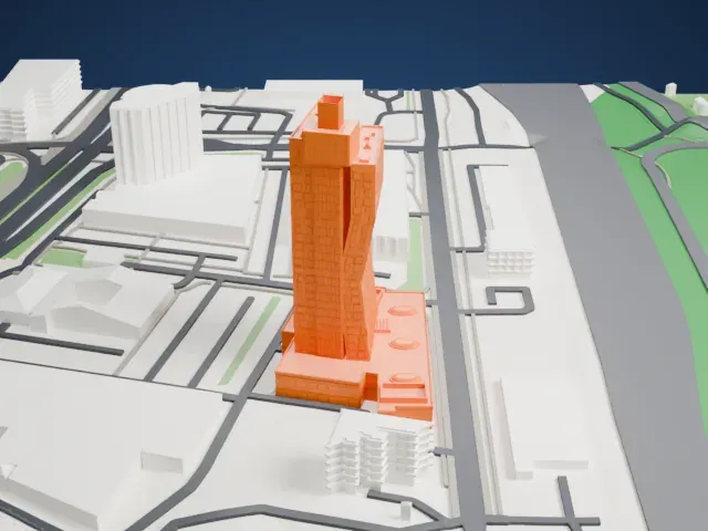 AZ Tower model, South view