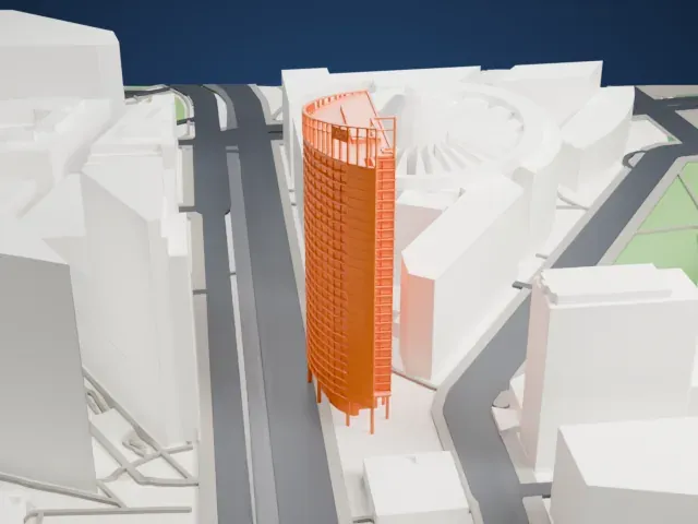 Bahntower model, East view