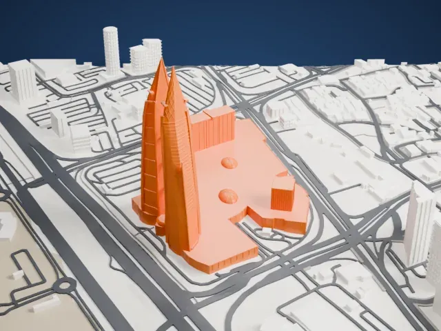 Bahrain World Trade Center model, West view