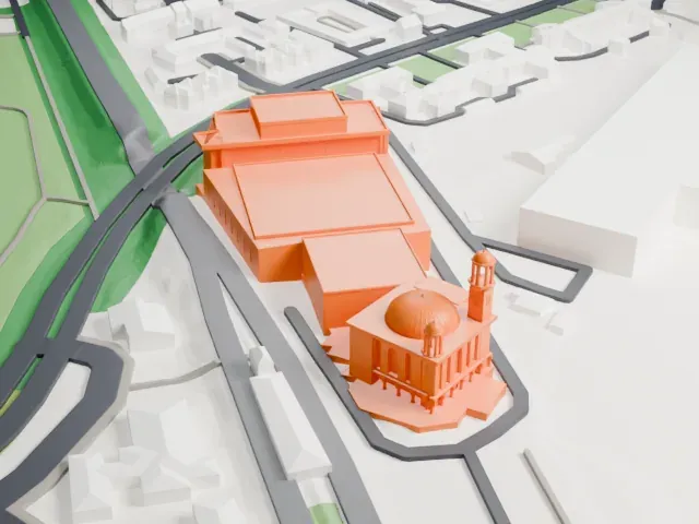 Baitul Futuh Mosque model, South view