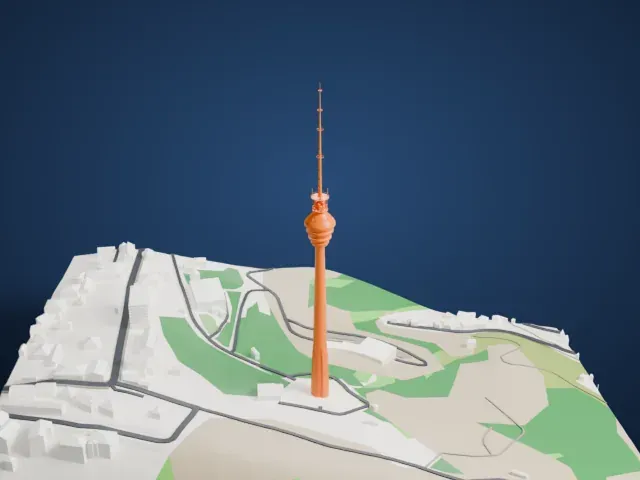 Baku TV Tower model, South view