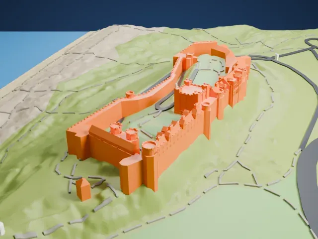 Bamburgh Castle model, West view