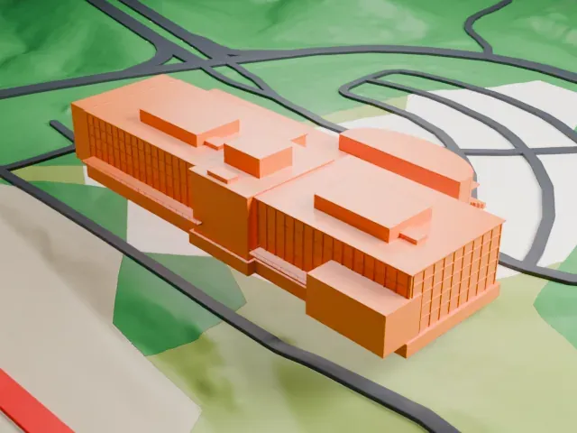 Barber Vintage Motorsports Museum model, West view