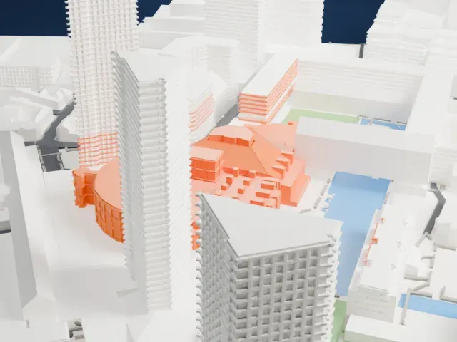 Barbican Centre model, West view