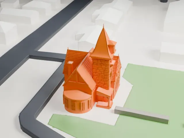 Barron Library model, North view