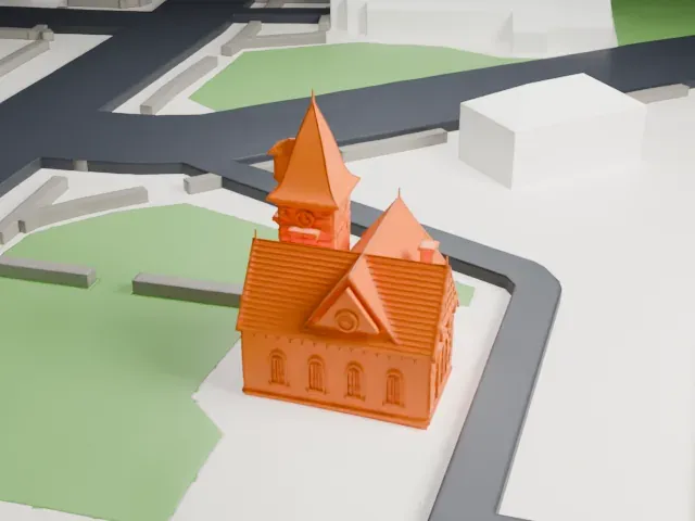 Barron Library model, South view