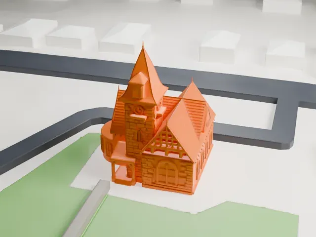 Barron Library model, West view
