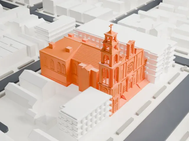 Basilica of Regina Pacis model, East view