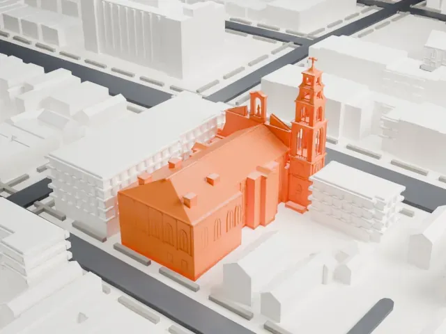 Basilica of Regina Pacis model, South view