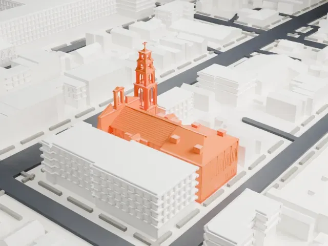 Basilica of Regina Pacis model, West view