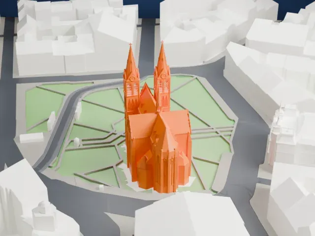 Basilica of St. Ludmila model, East view