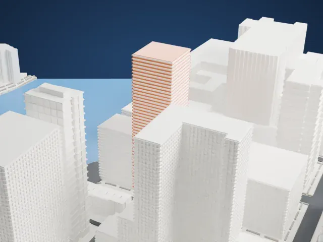 Belaire Apartments model, North view