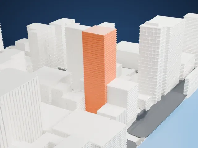Belaire Apartments model, South view