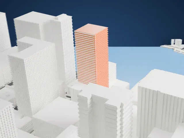 Belaire Apartments model, West view