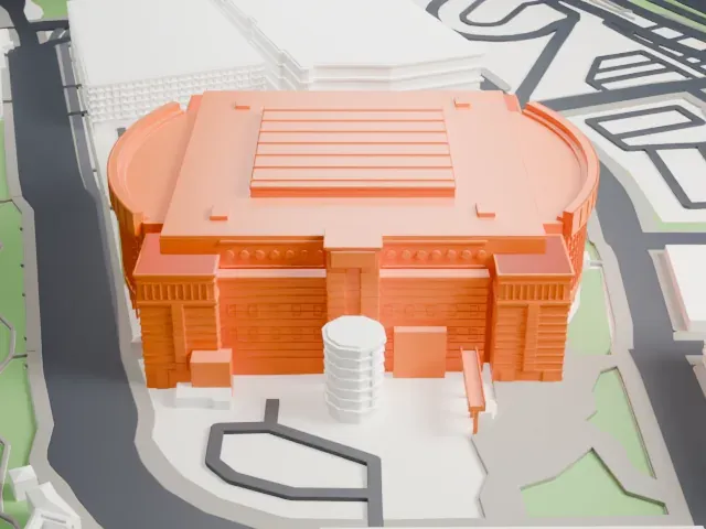 Benchmark International Arena model, East view