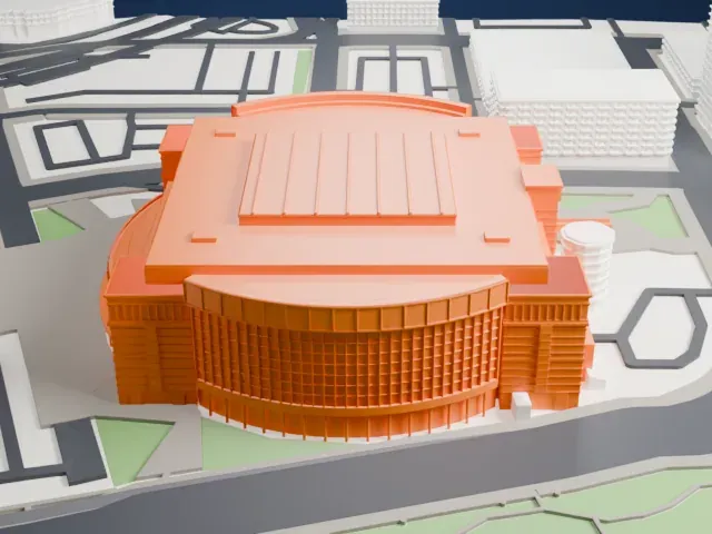 Benchmark International Arena model, South view