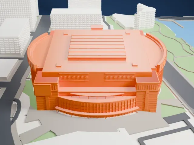 Benchmark International Arena model, West view