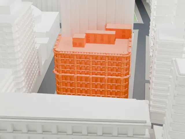Bennett Building model, East view