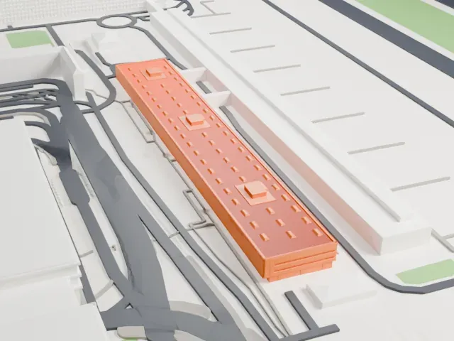 Berlin Brandenburg Airport Terminal 2 model, East view